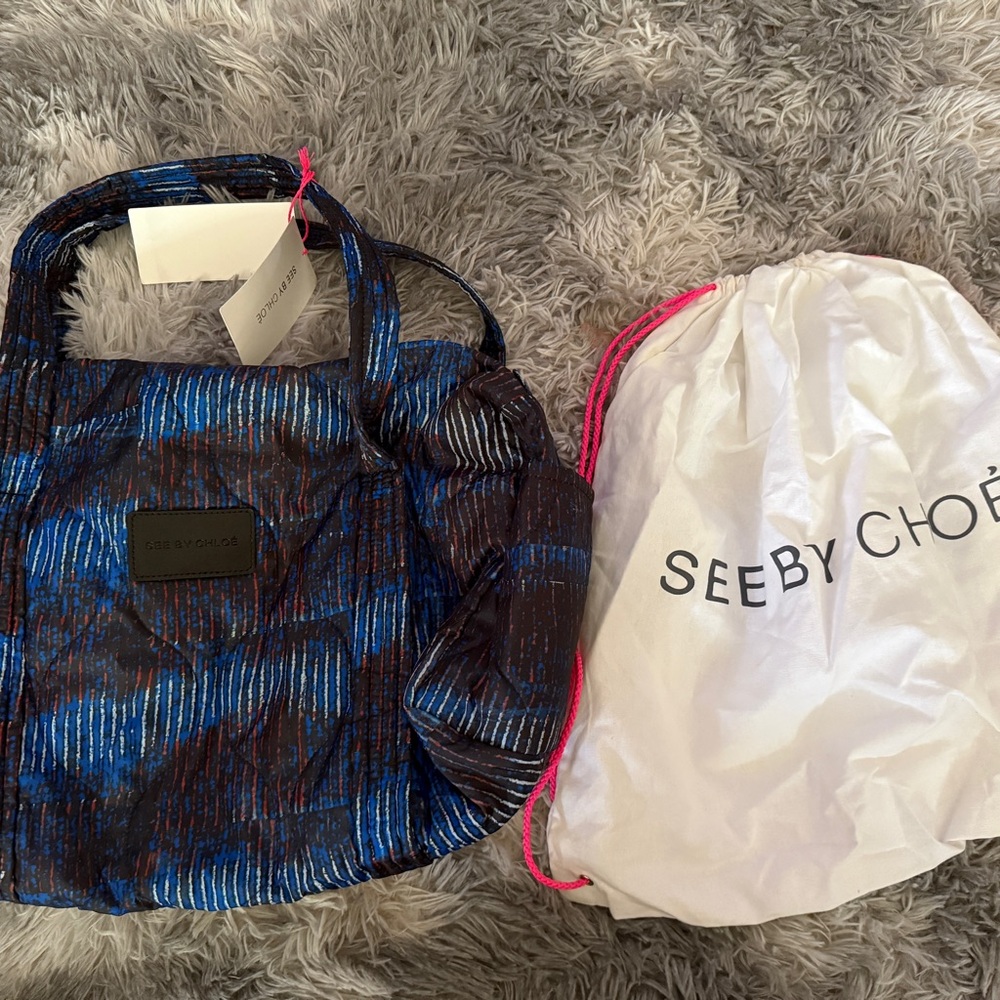 See By Chloe Textured Blue Black‎ Tote Bag
